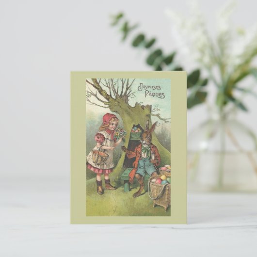 パイプフランスのヴィンテージ付きイースターバニー シーズンポストカード (スタンド正面)