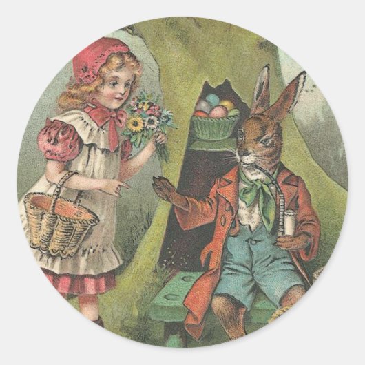 パイプフランスのヴィンテージ付きイースターバニー ラウンドシール (正面)