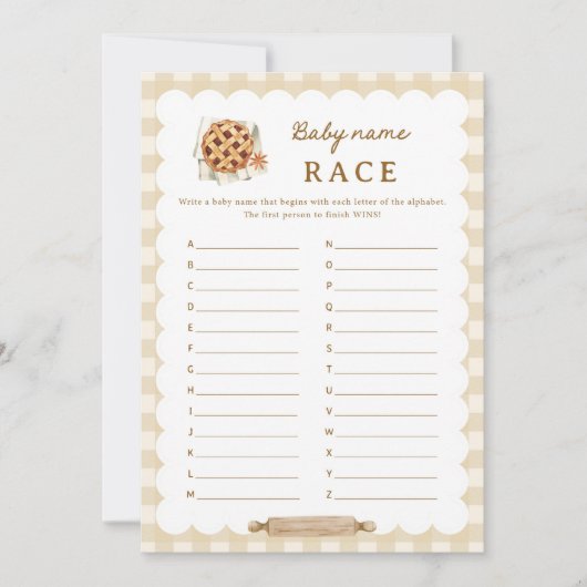 パイベイビーシャワーベビー名レースA-Zゲームカード 招待状 (正面)