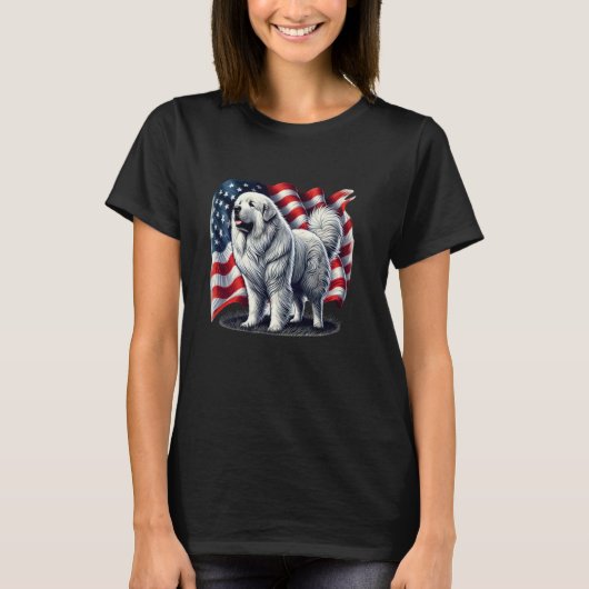 パイレネー素晴らしアメリカ国旗のTシャツ Tシャツ (正面)