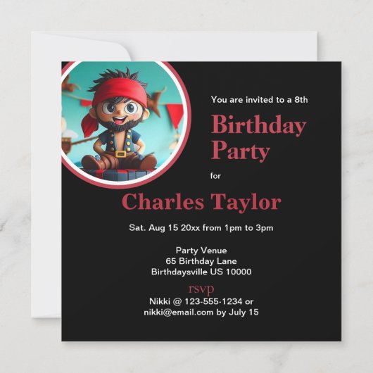 パイレーツおもしろいキッズをテーマにしたお誕生日ケーキ 招待状 (裏面)