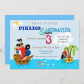 パイレーツとマーメイドカラフル・キッドの誕生日パーティー 招待状 (正面/裏面)