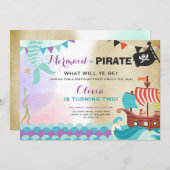 パイレーツと人魚の誕生日の招待ガール 招待状 (正面/裏面)