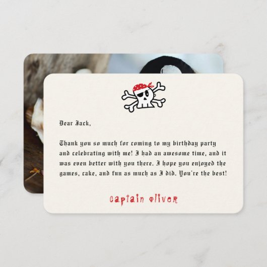 パイレーツキャプテンスカル子供の誕生日サンキューカード 招待状 (正面/裏面)