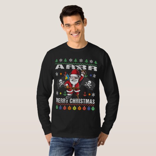 パイレーツサンタタッキークリスマススセーターArメリークリスマス Tシャツ (正面フル)