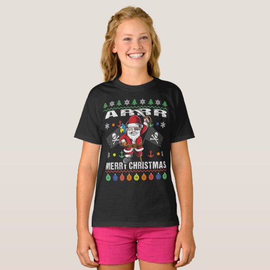 パイレーツサンタタッキークリスマススセーターArメリークリスマス Tシャツ (正面フル)