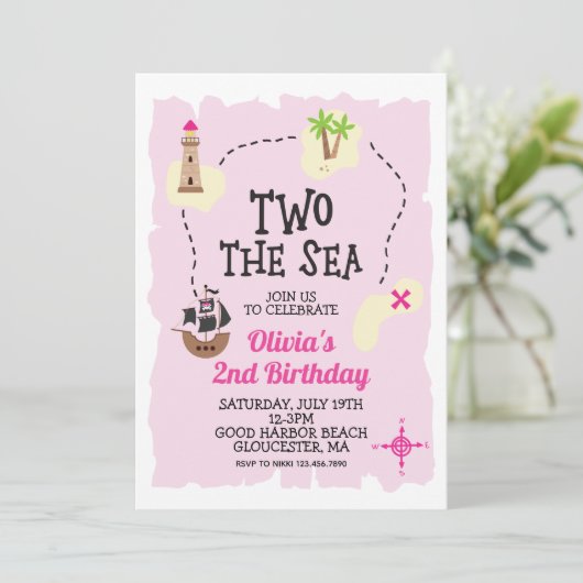 パイレーツザシーピンク誕生日招待状 招待状 (スタンド正面)