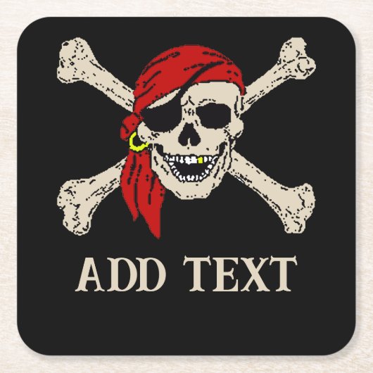 パイレーツスカルコースター、追加文字、 スクエアペーパーコースター (正面)