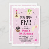 パイレーツダイビングインファイブピンク5th誕生日招待状 招待状 (正面/裏面)
