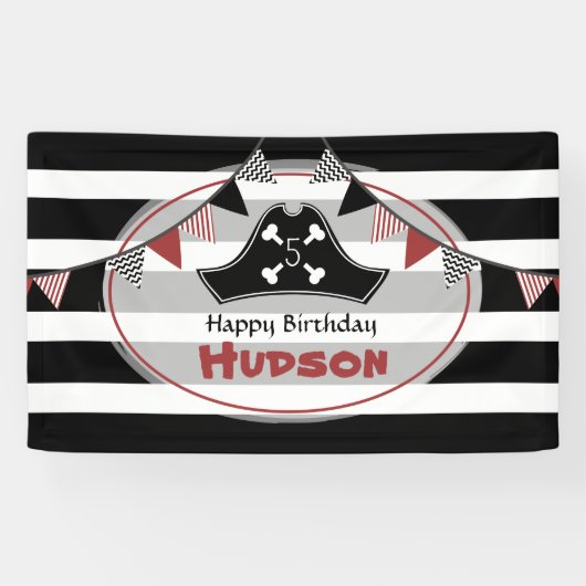 パイレーツハットブラック+ホワイトストライプ誕生日 横断幕 (横)