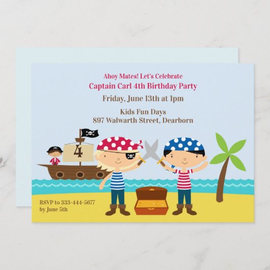 パイレーツバースデーパーティームス招待状 招待状 (正面/裏面)