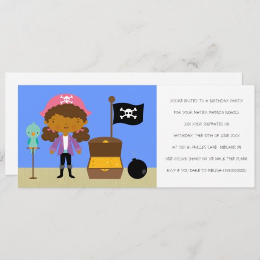 パイレーツバースデーパーティ招待状(女の子用) 招待状 (正面/裏面)