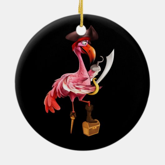 パイレーツピンクフラミンゴパーティーガールズアイパッチハロー セラミックオーナメント (裏面)