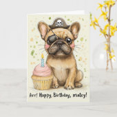パイレーツフランスのブルドッグ誕生祝い カード (黄色い花)
