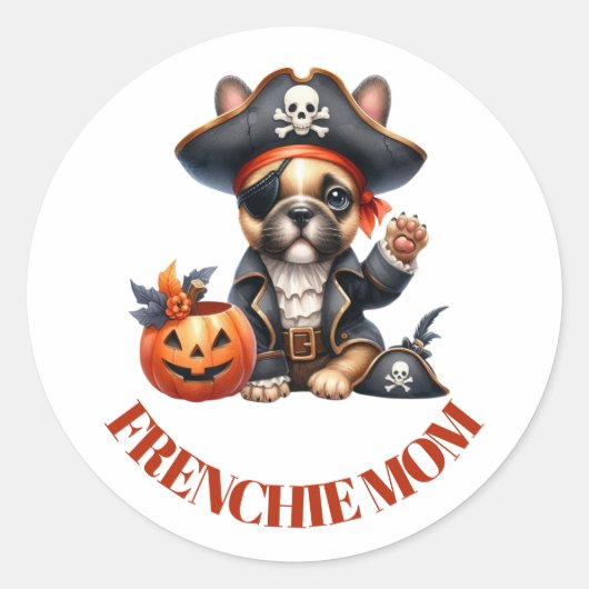 パイレーツフレンチブルドッグ ハロウィン フレンチブルドッグママ ラウンドシール (正面)