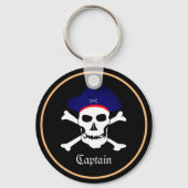 パイレーツ国旗と船キャプテン、帽子のスカル/黒 キーホルダー (裏面)
