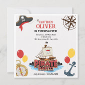 パイレーツ航海のシー誕生日招待状フラットカード シーズンカード (正面)