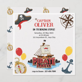 パイレーツ航海のシー誕生日招待状フラットカード シーズンカード