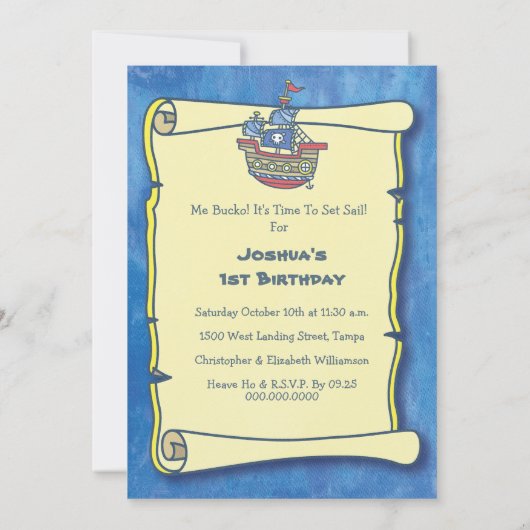 パイレーツ誕生日ファースト誕生日 招待状 (裏面)