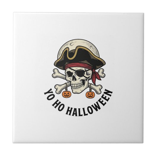パイレーツ スカル ハロウィン ヴィンテージ 彫刻 白 シャツ タイル (正面)