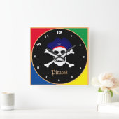 パイレーツ&フラッグ、船長-トレジャーアイランド/kids スクエア壁時計 (ホーム)