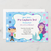 パイレートマーメイド招待状子供の誕生日パーティー 招待状 (正面/裏面)