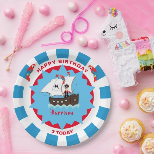 パイレート誕生日かわいい船の子パーソナライズされた供たち ペーパープレート (パーティー)