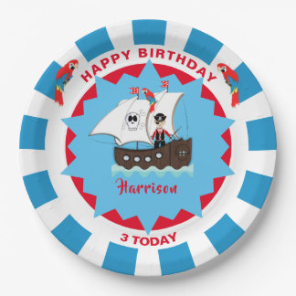 パイレート誕生日かわいい船の子パーソナライズされた供たち ペーパープレート