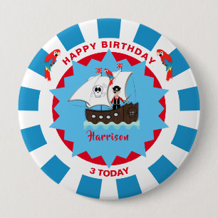 パイレート誕生日かわいい船の子パーソナライズされた供たち 缶バッジ