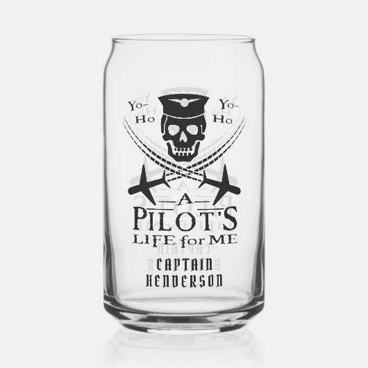 パイロットおもしろいスカル飛行機海賊ユーモア |カスタム ガラス缶 (裏面)
