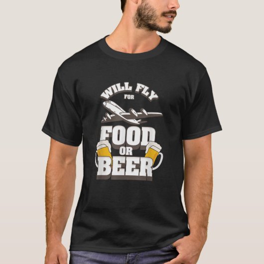 パイロットおもしろいGif航空は食べ物やビールのために飛ぶ Tシャツ (正面)
