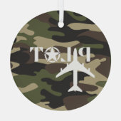 パイロットと軍隊の飛行機、カモフラージュ、ミニマル ガラスオーナメント (裏面)