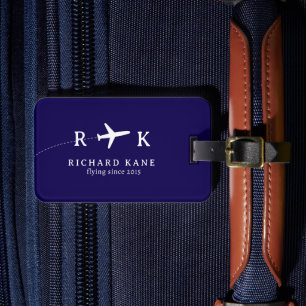 パイロットのイニシャル入り飛行機デザイン - エアロネイビーブルー ラゲッジタグ