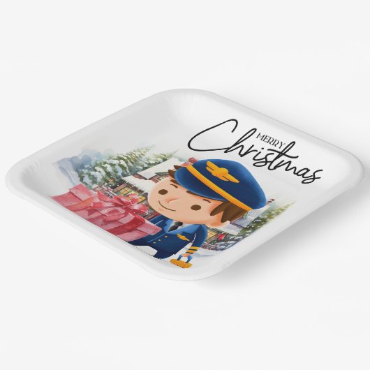 パイロットのユニフォームとクリスマスをテーマにした ペーパープレート (傾斜あり)