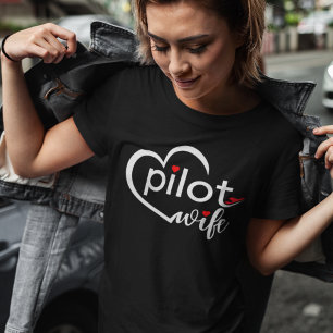 パイロットの妻タイポグラフィーとシンプルな飛行機のデザイン トライブレンドTシャツ