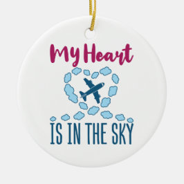 パイロットの妻ハートが空にいる セラミックオーナメント