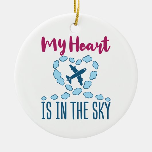 パイロットの妻ハートが空にいる セラミックオーナメント (正面)