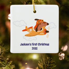 パイロットの犬の初クリスマス 飛行機 雲 面白い セラミックオーナメント