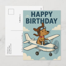 パイロットの犬の子供の誕生日ヴィンテージ飛行機