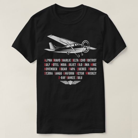パイロットふりがなアルファベットC172飛行機 Tシャツ (デザイン正面)