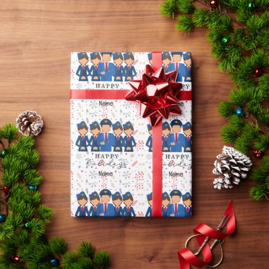 パイロットウィズエアホステスハッピーホリデーズクリスマス ラッピングペーパー (クリスマスギフト)
