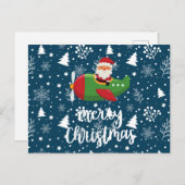 パイロットサンタクロース飛んでいるオンスカイメリークリスマス シーズンポストカード (正面/裏面)