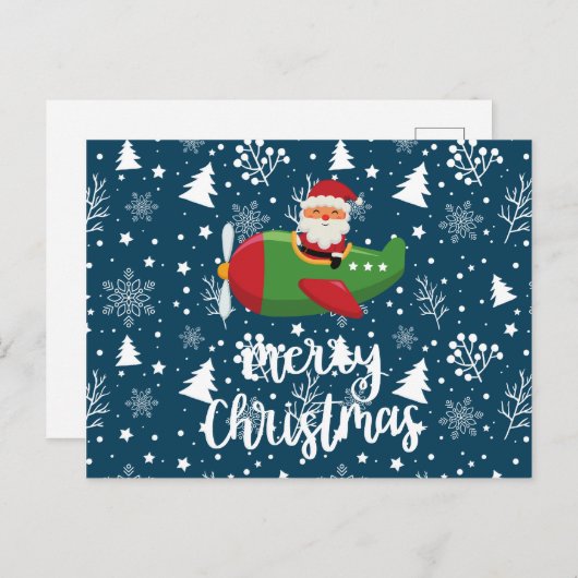 パイロットサンタクロース飛んでいるオンスカイメリークリスマス シーズンポストカード (正面/裏面)