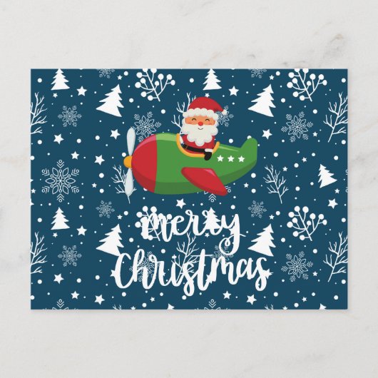 パイロットサンタクロース飛んでいるオンスカイメリークリスマス シーズンポストカード (正面)