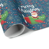 パイロットサンタ飛んでいるクロース雪片と空 ラッピングペーパー (ロールコーナー)