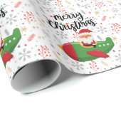 パイロットサンタ飛んでいるクロース雪片と空 ラッピングペーパー (ロールコーナー)