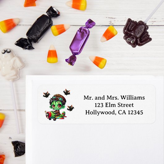 パイロットゾンビが飛行機に乗って家に突っ込む ハロウィンのユーモア ラベル