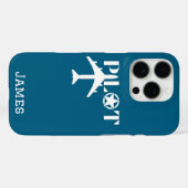 パイロットタイポグラフィと飛行機のミニマリストのパーソナライズ Case-Mate iPhoneケース (裏面 (横))