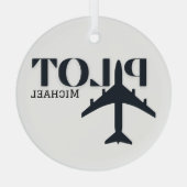 パイロットタイポグラフィと飛行機、ミニマリストのパーソナライズ ガラスオーナメント (裏面)