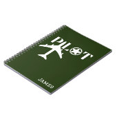 パイロットタイポグラフィと飛行機、ミニマリスト、パーソナライズ ノートブック (左側)